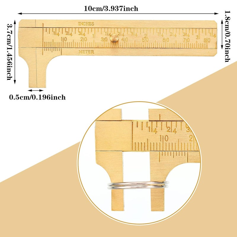 Konohan 2 Pcs Brass Vernier Caliper Pocket Handy Caliper Measuring Mini Tool Double Scale Sliding Gauge Metal Pocket Ruler for Bead Wire Jewels Rings Measurement - Image 2
